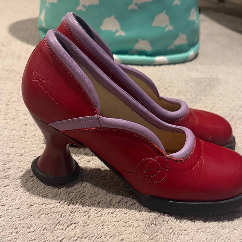 John Fluevog Red and Purple Heels